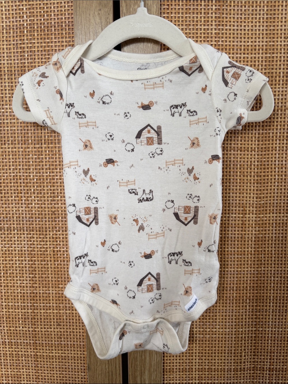 2/$5 Gerber Cream Farm Print Baby One-Piece Bodysuit